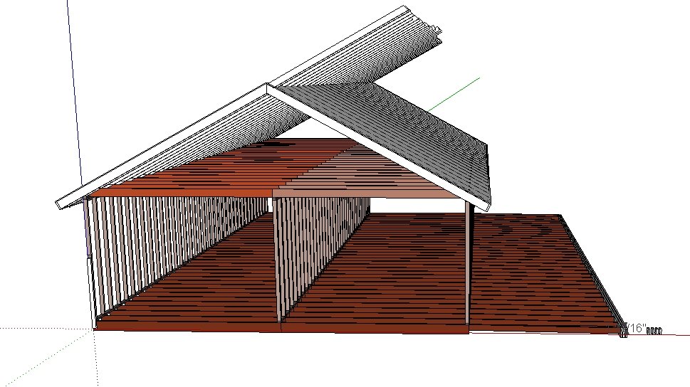 SketchUp model with the existing rafters extended outward