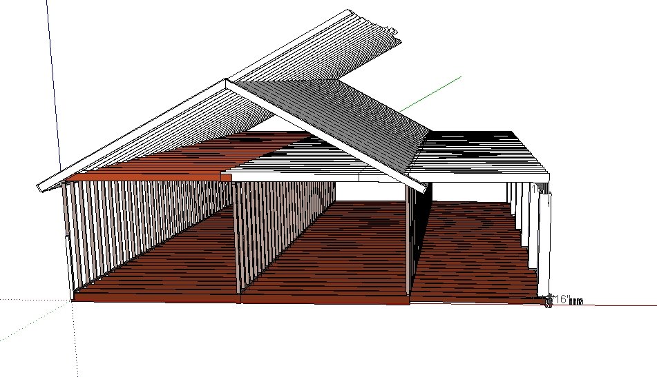 SketchUp model with porch ceiling joists spanning the columns